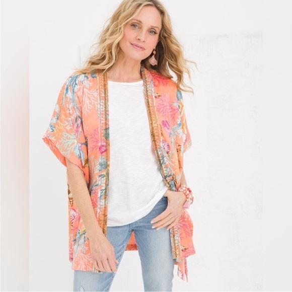 Chicos CORAL REEF RUANA COVERING RUANA PARADISE LILY size l/XL - Picture 2 of 8